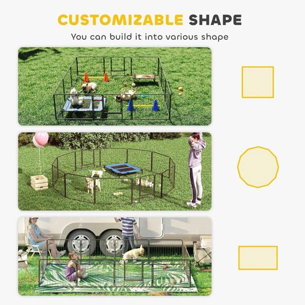 Silver wire puppy playpen with adjustable layout for multiple shapes