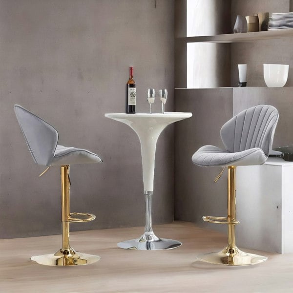 Rafaelo Mobilia Grey Velvet Bar Stools Set Of 2 With Adjustable Height & Swivel