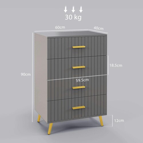 Wyld Haus Zine Wooden Grey And Gold Tone 4 Drawer Embossed Dresser