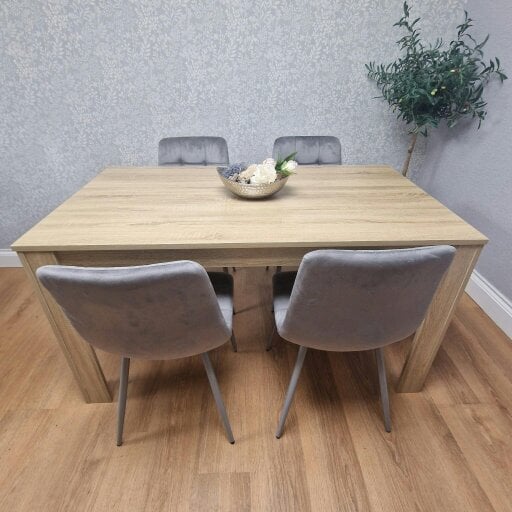 Kosy Koala Oak Effect Dining Table Set With 4 Grey Velvet Chairs Dining Room Furniture