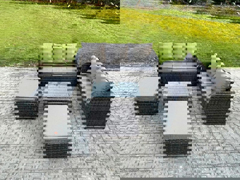 Fimous 7 Seater Rattan Wicker Garden Furniture Patio Conservatory Sofa Set with Rectangular Coffee Table 3 Seater Sofa Love Sofa 2 Big Footstool