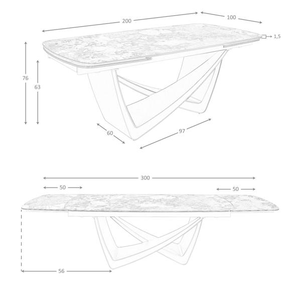 Angel Cerdá Oval extending dining table oval barrel porcelain marble and taupe metallic steel 1152