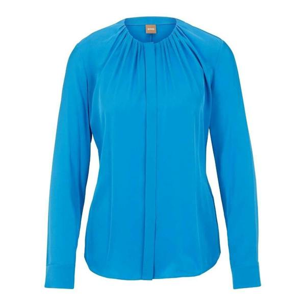 Boss Womens/Ladies Silk Regular Long-Sleeved Blouse - Bright Blue - 