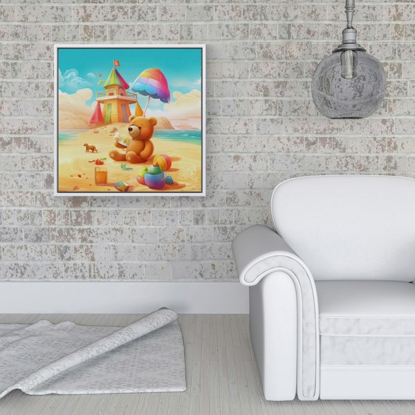 Warren Reed Bear On A Beach Holiday Framed Canvas