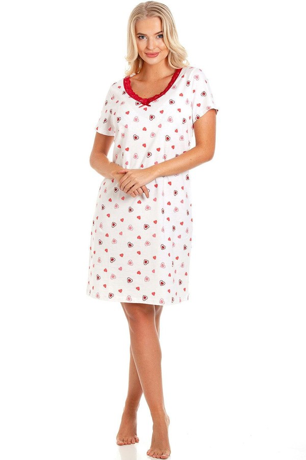 Camille Womens Soft Cotton Summer Nightdresses - white red heart