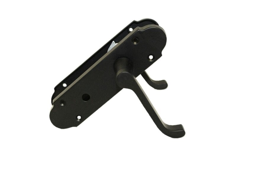 EDH Door Hardware Matt Black Victorian Scroll Bathroom Door Handles With Sash Lock Epsom Pack