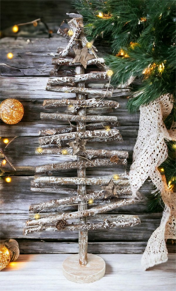 St Helens BROWN WOODEN BIRCH Christmas TREE WHITE SNOW