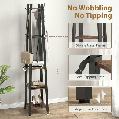 Wyld Haus Kareva Metal And Wood Brown And Black 4 Tier Industrial Coat Stand With Shelves