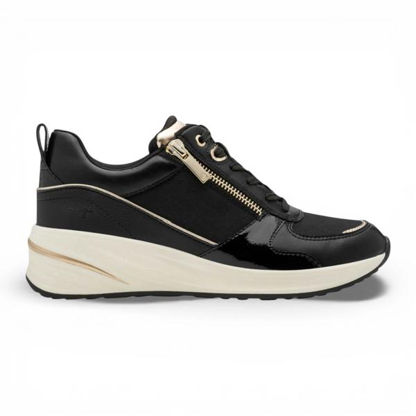 Tamaris Women's Black Gold Platform Zip Lace-Up Sneakers