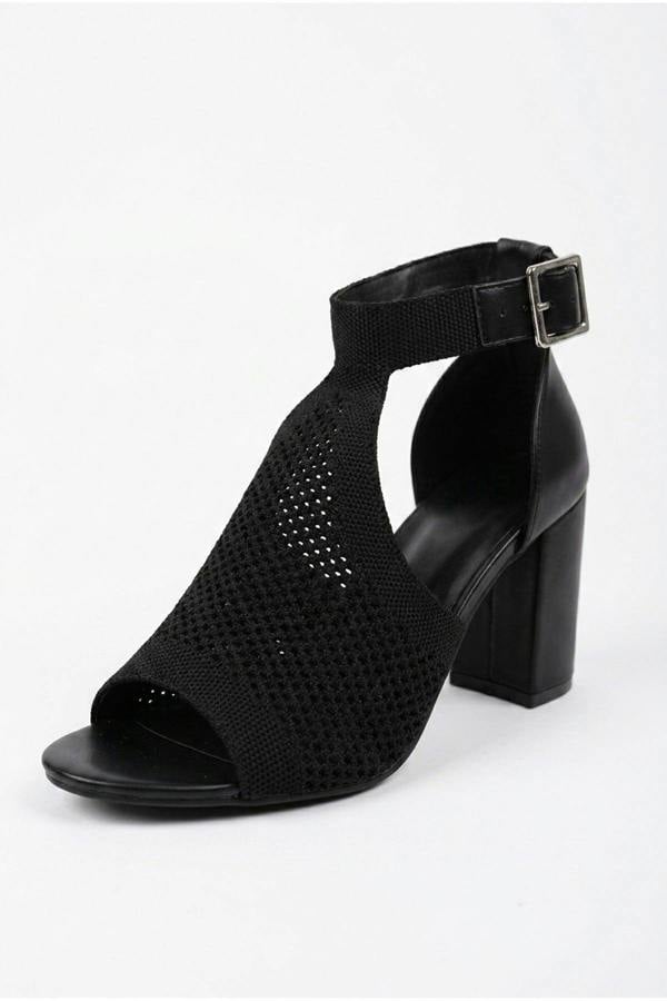 Sora Knit Vamp Block Heel Sandals - Black