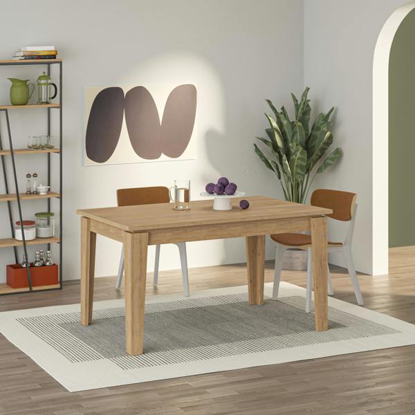 Decortie Tolmen Dining Table Rectangular Extendable Table Up to 6 Seater Contemporary Kitchen Table 140Wcm Living Room, Oak