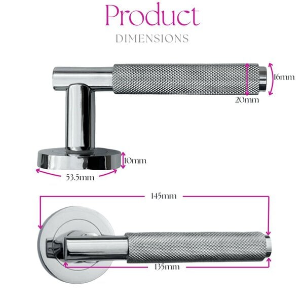 EDH Door Hardware Polished Chrome Knurled Door Handles on Round Rose – Handle Sets