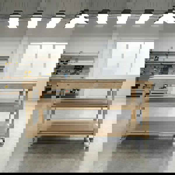 Arbor Garden Solutions Wooden Workbench MDF Top Depth-3ft With Wheels and Double Shelf