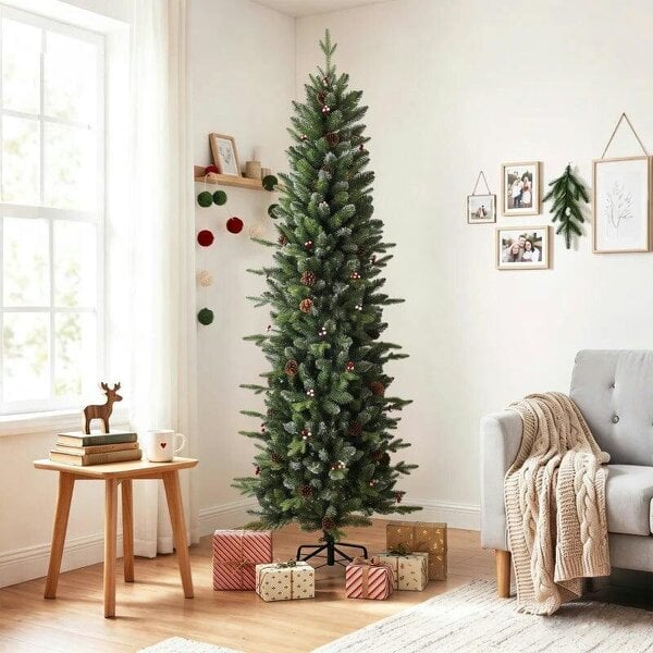 Bobobiy Slim Gracious Pine Xmas Tree, 7ft/210cm Artificial Christmas Tree with 904 Branch Tips, Foldable Steel Stand, Green