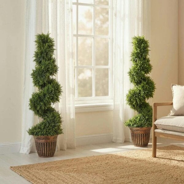 Set of 2 Artificial Plants, Topiary Spiral Cypressd Trees with Pot, for Home Indoor Outdoor Decor, 120cm