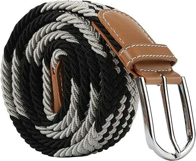 ATEK Unisex Stretch Woven Belt Elastic Braided Casual Black White