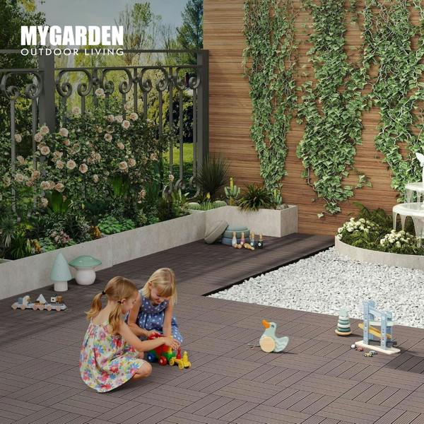 My Garden Outdoor Living My Garden Interlocking Decking Tiles Outdoor 5 Pack – 30x30cm Wood & Plastic Weather-Resistant, Easy Install