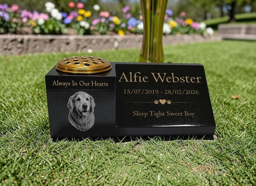 Memorials Direct Dog Memorial Granite Photo Vase & Plaque Combination