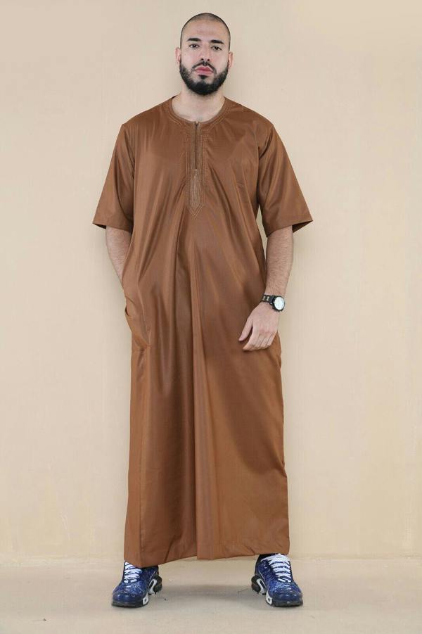 Infinity Leather Mens Thobe Jubba Islamic Arab Moroccan Saudi Zipped Kaftan Arab Robe