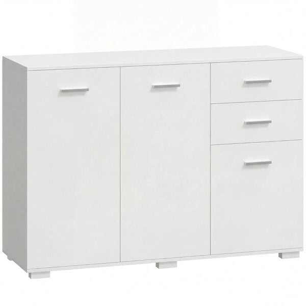 Sideboard, Modern Storage Cabinet with 2 Drawers, 3 Doors and Adjustable Shelves, White