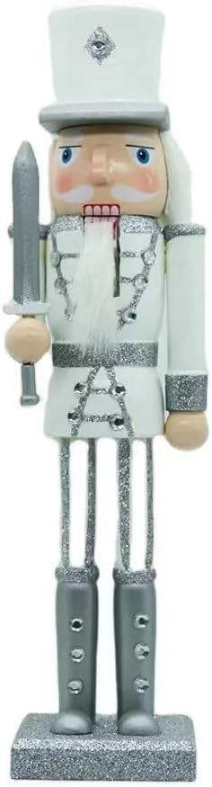 25cm Silver and White Wooden Nutcracker Soldier Set of 3 for Christmas Display image 5