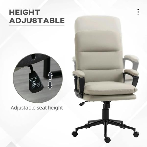 Light grey PU leather office chair with adjustable seat height and swivel base
