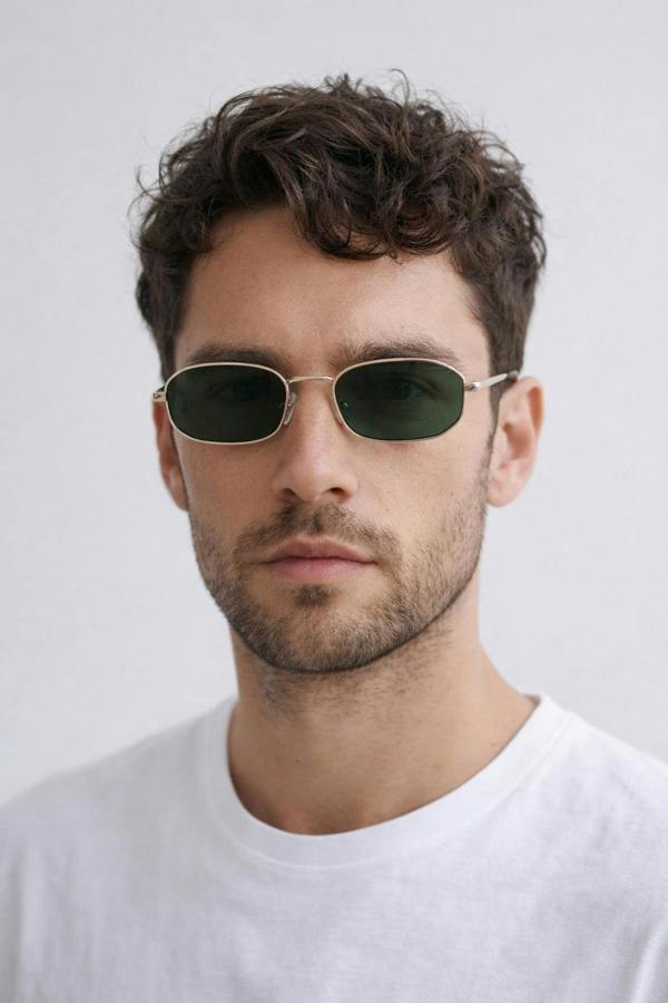 Slim Metal Oval Frame in Gold with Khaki Lenses - svnx