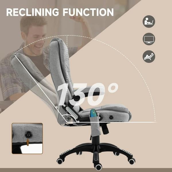 Light grey fabric ergonomic office chair reclining up to 130 degrees