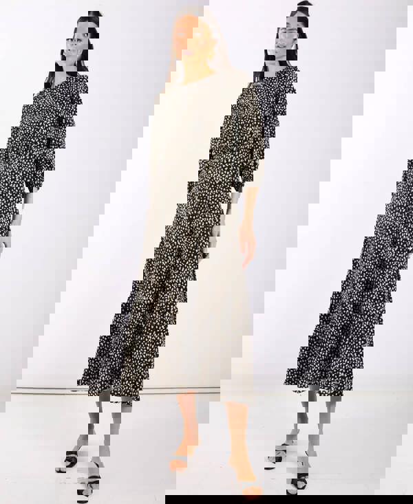 Black Spotty three quarter Sleeve Midi Dress