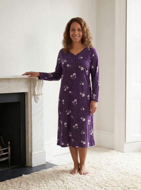 Camille Womens 100% Organic Cotton Classic Long Sleeve Nightdress