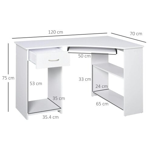Wyld Haus Bavise 120cm Wooden White L Shaped Corner Desk With Keyboard Tray Drawers