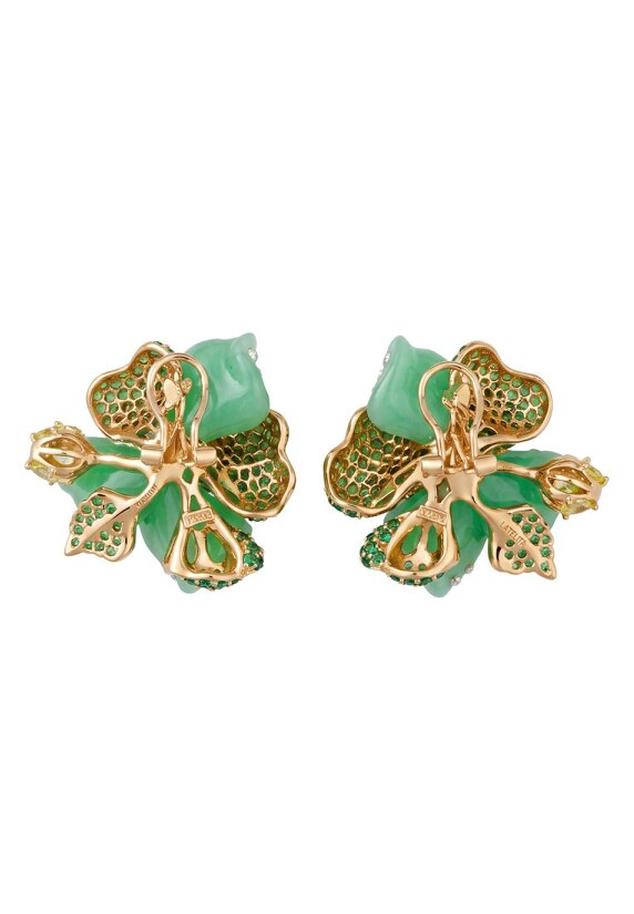 Latelita Jade Rose Flower Stud Earrings Gold