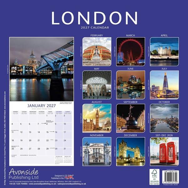 London Calendar 2027, Wall Calendars, Month To View, Travel, Gift