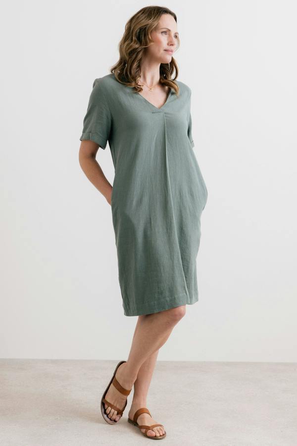 Lily & Me Vine Linen Blend Dress Laurel Green