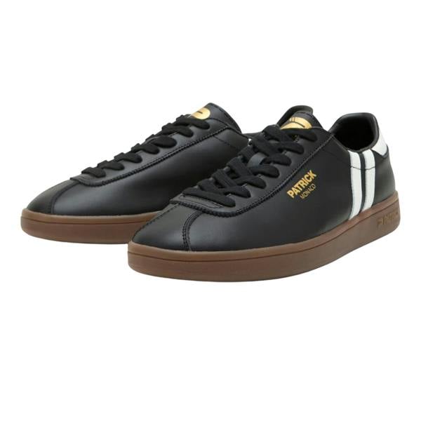 Patrick Mens Monaco Suede Cupsole Trainers - Black/White/Dark Gum - 