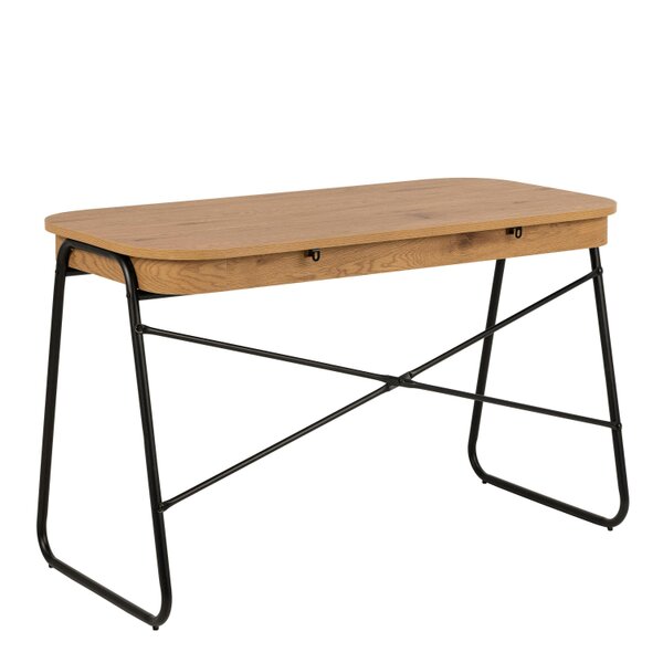Wyld Haus Mosswood Oak Wood and Black Metal Office Desk with 2 Drawers