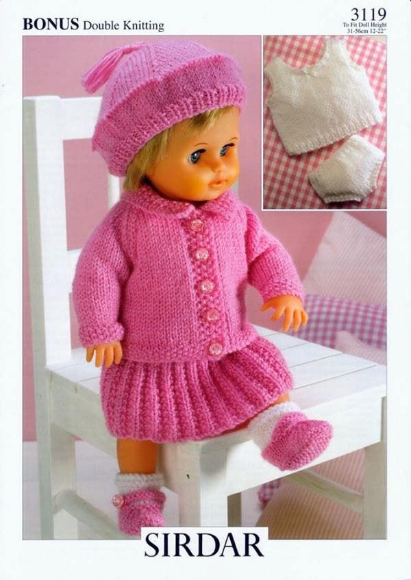 Hayfield Bonus DK Knitting Pattern 3119, Doll Clothes 12 - 22 Inches - Intermediate