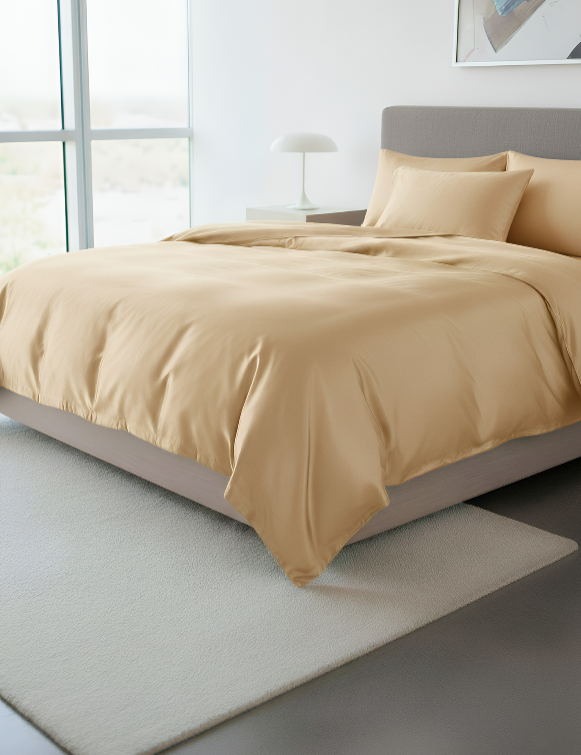 Anycozy Beddings Beige EU Single Size 2 Pcs High End Satin Smooth Duvet Cover Set Luxury Polyester Silky Soft Cozy Bedding Set