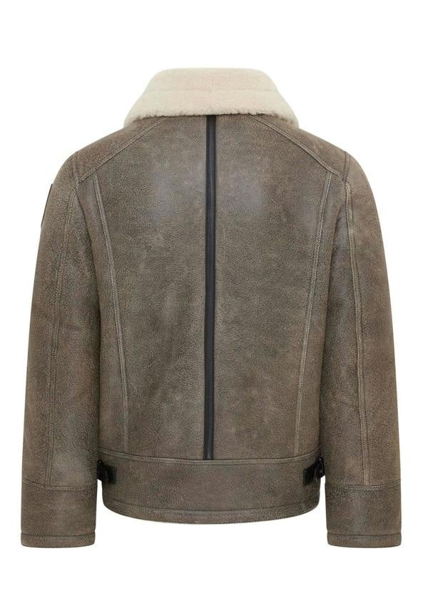 Infinity Leather Mens Grey B3 Shearling Bomber Aviator Jacket - Akutan