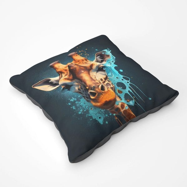 Warren Reed Blue Giraffe Face Splashart Floor Cushion