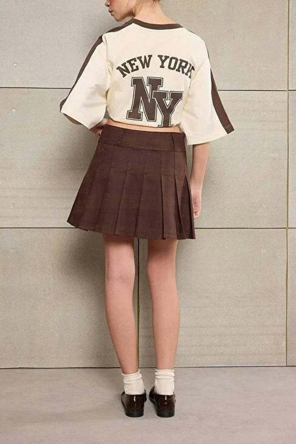 WOVCOR Pleated Mini Denim Skirt