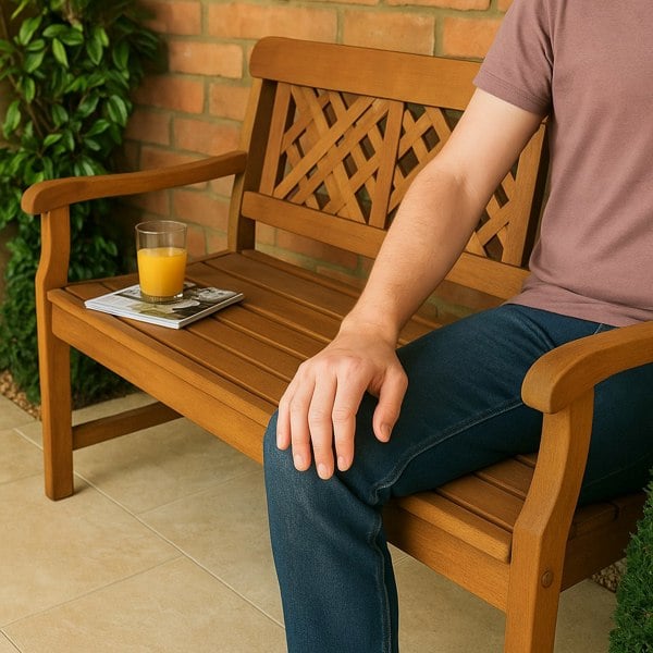 Modcraft 3 Seater Hardwood Garden Bench Eucalyptus Wood Weather Resistant Outdoor Seat Brown