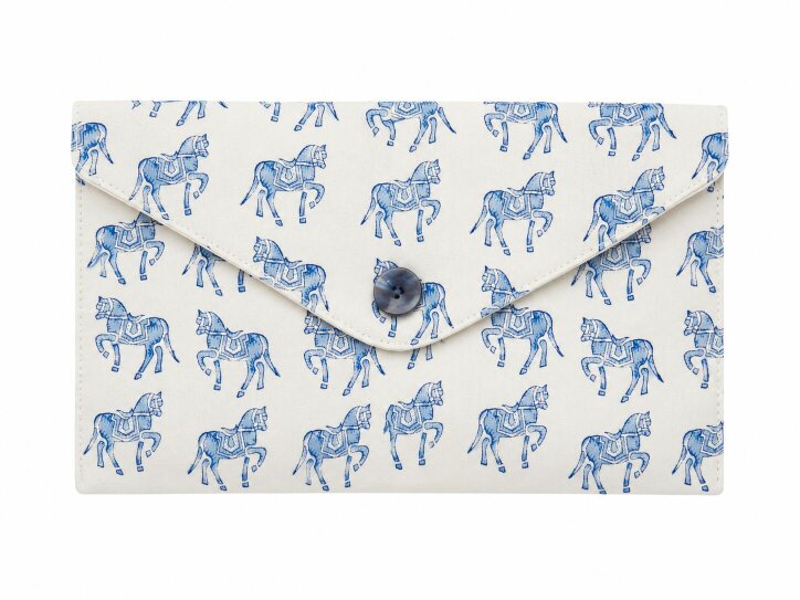 Delicate woodblock horse print short sleeve, short trousers cotton pyjamas in soft blues