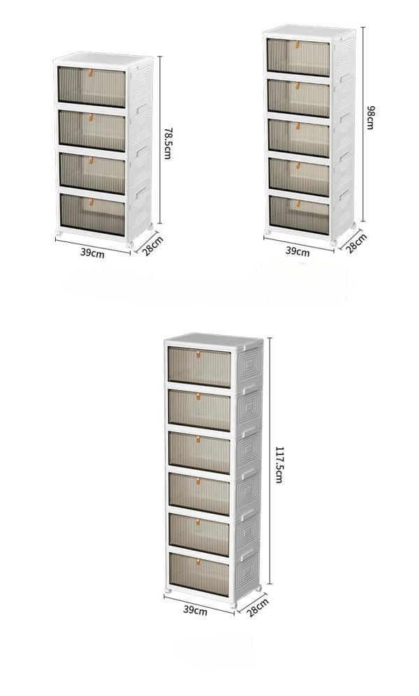 HYGRAD BUILT TO SURVIVE Foldable White Plastic Shoe Box 2/3/4/5/6 Tier Stackable Storage Cabinet-Rolling Storage Organizer Containers With Lid