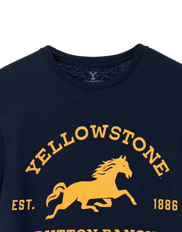 Yellowstone Mens Blue Dutton Ranch Logo Short Sleeved T-Shirt