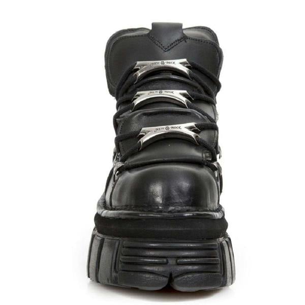 NEW ROCK 106-S29 TOWER SHOES Metallic Black Leather Biker Punk Gothic Boots