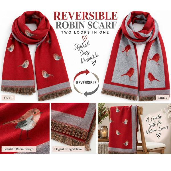 Women’s Robin Bird Scarf with Fringed Edge