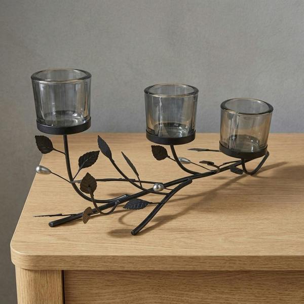 Garden Greatness Black Metal Leaf Triple Tealight Holder