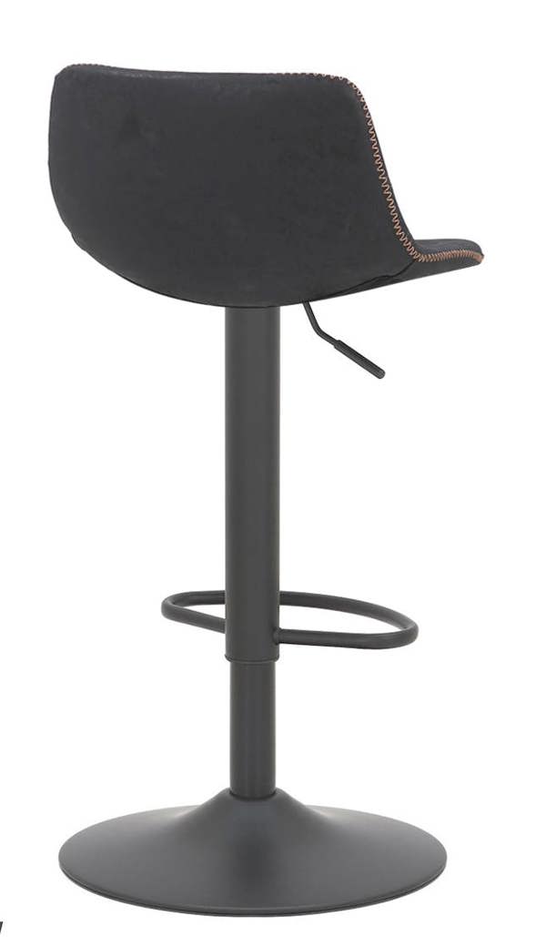 Lamboro Antico Faux Leather Kitchen Bar Stool, Matt Black Stem & Base, Adjustable Gas Lift With Backrest, Breakfast Bar Stool - Black