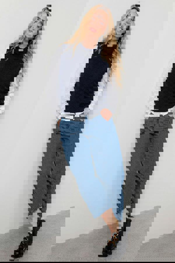 Lily & Me Bramble Boucle Knit Cowl Neck Tank Navy